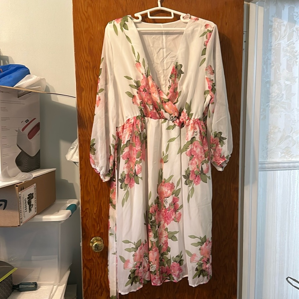 NEW SHEIN Curve Surplice White Pink Floral Dress 3XL